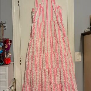 Lilly Pulitzer Pink and White Striped Tiered Maxi Dress